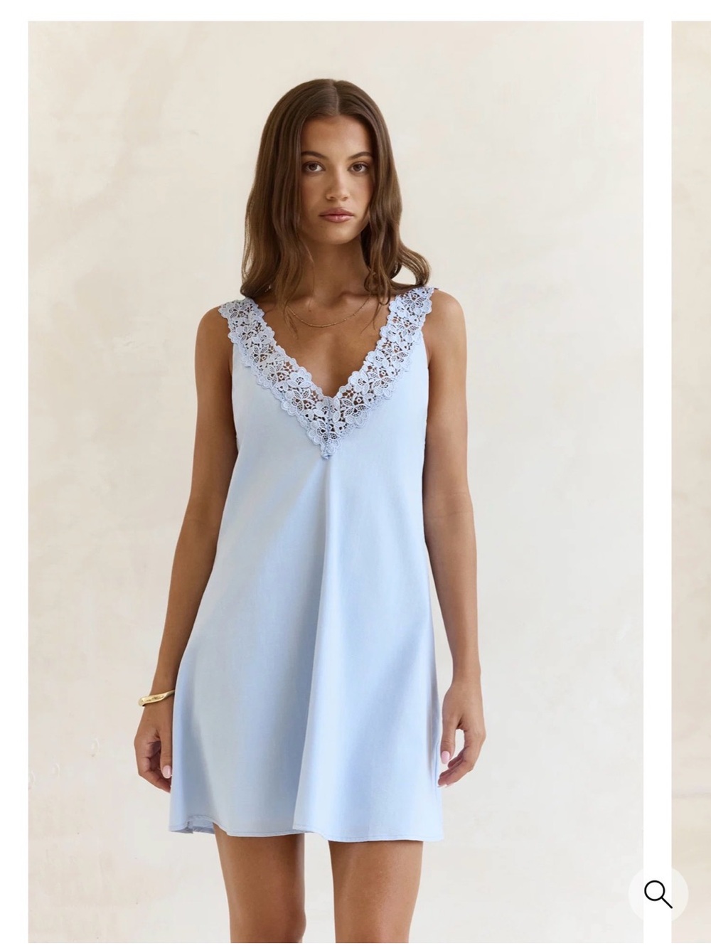 FORTUNATE ONE Sleeveless V-Neck Lace-Trim Chemise in Light Blue